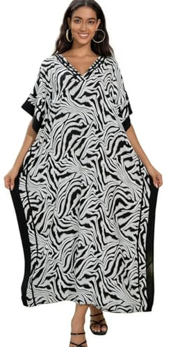 Lazz1on lång strandkaftan för kvinnor, Maxiklänning, Sommar, duk, bohemisk, bikinitäckning (B)