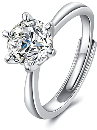 Atylyk 1.5Carat Moissanite Adjustable Engagement Ring Wedding Promise 925 Sterling Silver Solitaire Rings for Women