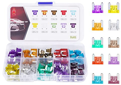 Micro Fusibili Auto - 100Pcs Kit - 3A 5A 7.5A 10A 15A 20A 25A 30A 35A 40A per Barche Moto Automobili