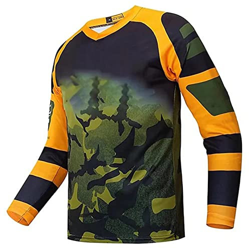 Herren Radfahren Jersey Mountainbike MTB Top Langarm T-Shirt, Langarm Downhill Fahrrad Trikot Ropa Motocross Enduro Mountainbike Bekleidung (Color : TYP-1, Size : L)
