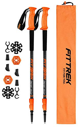 FitTrek Wanderstöcke Trekkingstöcke - Walking Stöcke Teleskop - Nordic Walking Stock Verstellbar Leicht für Damen, Herren und Kinder mit Gummipuffer, Pads und Tasche