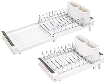 Erreke Scolapiatti da Appoggio per Lavello, Scolapiatti Pieghevole, Scarica nel Lavello, Punte Protettive per Stoviglie, Allungabile da 28 a 47 cm di Lunghezza, per 20 cm di Larghezza, Colore Bianco