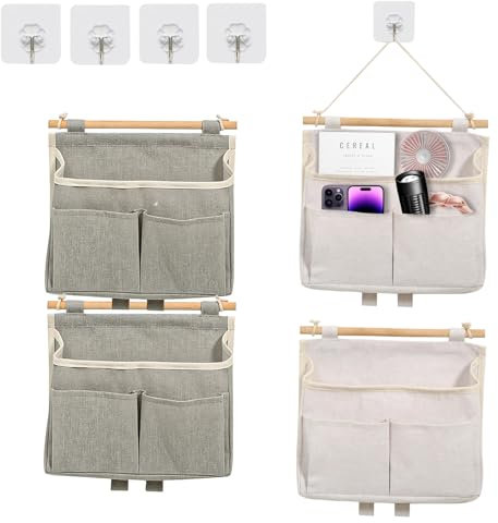 Nizirioo bolsa de almacenamiento colgante para pared, 4 cestas plegables con 3 compartimentos, organizador de pared con gancho adhesivo