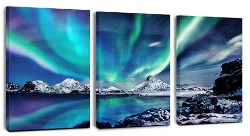 MHARTK66 Cuadros Estar Moderna Aurora Boreal Noruega, Cuadros Decoracion Salon Modernos Decoracion Dormitorios Comedor Oficina Pasillo Cocina y Baño