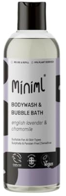 Miniml Natural English Lavender & Chamomile Body Wash & Bubble Bath - for All Skin Types - Hypoallergenic Dermatologically Tested - Sulphate & Paraben Free, Vegan & Cruelty Free - 500ml Bottle