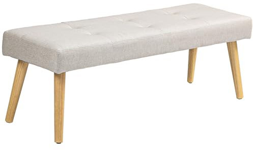 HOMCOM Sitzbank Polsterbank in Leinenoptik, Knopfheftung, Bettbank mit Gummiholzbeinen, Schuhbank für Schlafzimmer, Wohnzimmer, Flur, 120 x 41 x 43 cm, Creme