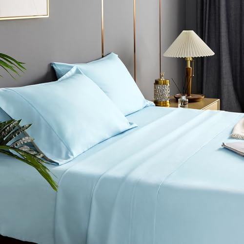 ILVOE Queen Size Sheet Set 4 Pieces, Breathable and Soft Queen Bed Sheets Set, Brushed Microfiber Sheets with Deep Pockets, Easy Care, Light Blue