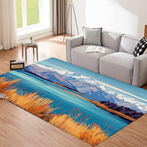 CEDNXOER Tappeto Salotto Moderno Pelo Corto 120×180cm, giallo Tappeti Moderni Soggiorno, Canne Gialle Astratte Tappeti Camera da Letto, Montagna Neve tappeto lavabile in lavatrice
