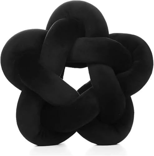 MZSKLW Cuscino a forma di nodo, imbottito, per casa, ufficio, camera dei bambini, cuscino decorativo a forma di stella, realizzato a mano, morbido, per divano, letto, soggiorno, pavimento (nero)