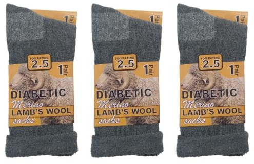 Heat Mate - Calcetines térmicos de lana de cordero merino para diabéticos para hombre, 2,4 TOG (-25 °C, extra cálidos y suaves, paquete de 3 unidades, talla 36-11), color gris, gris, Altoa única