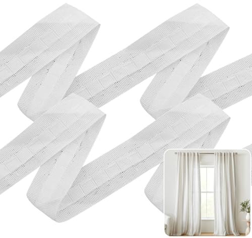 Gardinenband, Kräuselband, 30M X 2.5CM Vorhangband Polyester,Vorhang Faltenband, Gardinen Kräuselband zum Aufnähen, Abnehmbarer Vorhang, Überschrift Band für Gardine Haken - Weiß