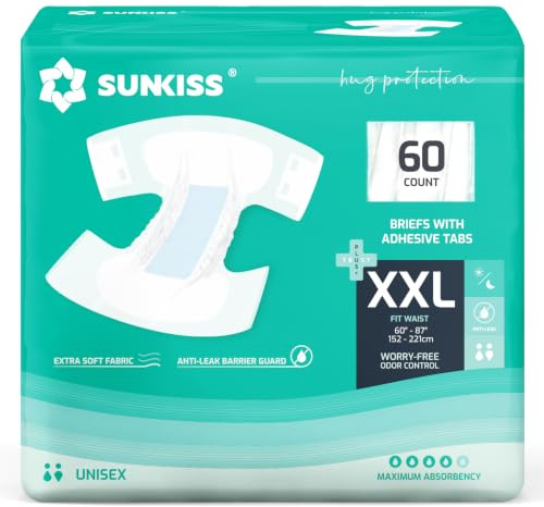 SUNKISS TrustPlus vuxenblöjor med flikar, unisex, XXLarge, 60 stycken | Engångstrosor för inkontinens med snabb absorption, mjuka material, läckageskydd, hög absorptionsförmåga, våtindikator