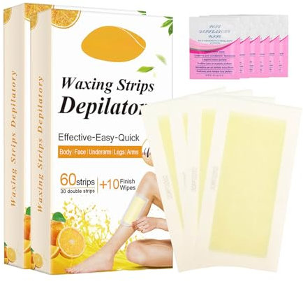 Vliesstreifen 60 Stück für Wachs - Altwachsstreifen für die Haarentfernung mit Warmwachs Sugaring Paste Beine Achsel Arme Intimbereiche Körper Gesichthaarenfernung Wachsstreifen (2 Stück)