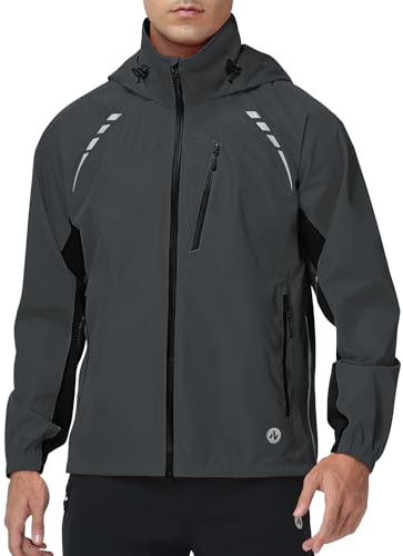 Nepest Veste de cyclisme imperméable pour homme – Protection contre la pluie 10K H2O + respirabilité 5K – 6 poches – Réfléchissante, UPF50+, manteau coupe-vent pour VTT, course et randonnée, gris