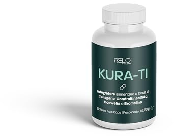 KURA-TI Condroprotettore per Articolazioni, con Collagene, Condroitinsolfato, Boswellia e Bromelina. In Capsule. (90 cps)