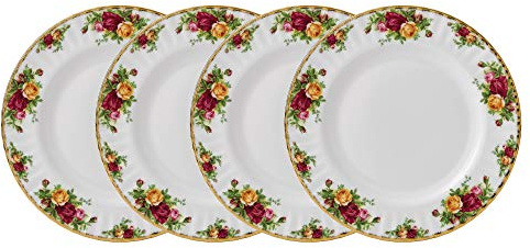 Royal Albert Old Country Roses 40034981 Lot de 4 assiettes en porcelaine Blanc 27 cm