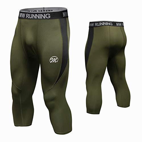 MEETWEE Leggins Uomo, Pantaloni Running Calzamaglia con 2 Tasche Laterali Compressione Tights Sportivo Calzamaglie for Corsa Jogging Fitness (Verde-3/4, XL)