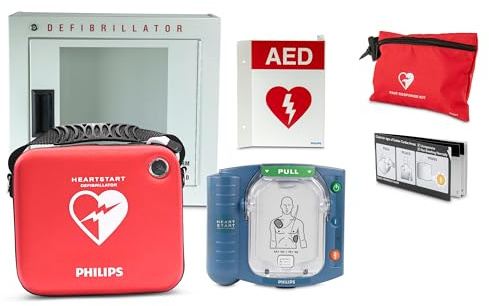 Philips HeartStart OnSite AED Defibrillator with Portable Emergency Medical Kit, CPR Guidance and Voice Prompts, OnSite Ready Pack Business Package with Standard Carry Case, M5066A-R01BPB