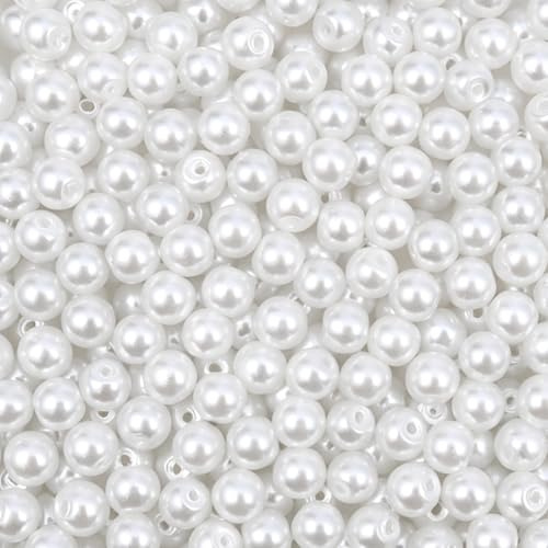 TOAOB 300 Piezas Perlas Blancas Redondas de Cuentas de Vidrio de 6 mm Abalorios de Cristal para Bisuteria Hacer Joyas Pulsera Collar