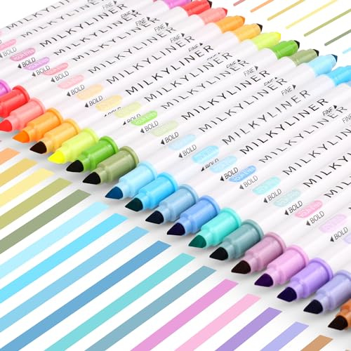 HANKU 24 Pcs Pastel Highlighters,Dual Tip No Bleed Assorted Colors