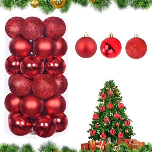 LATERN 30 Pezzi Palline di Natale, 6CM Rosso Ornamenti della Palla di Natale Palline Natalizie Infrangibili da Appendere per L'albero di Natales Vacanze Natales Festa Decorazione (3 Stili)