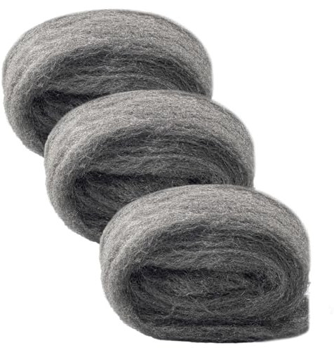 Meccion Stahlwolle 0000 Extrafein 3 Stück (2.5m/Rolle) Steel Wool für Poliert Gewachstes Holz, Kupfer, Messing, Mattiert Oberflächen und säubert Glas, Keramik, Fliesen Usw.