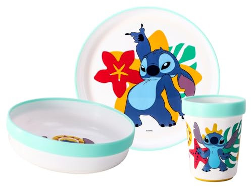 Stitch 3pcs Reusable Bicolor Premium Kids Dinner Tableware Set Plate, Bowl & Tumbler, BPA Free