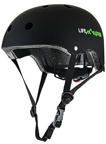 Lifemaster Kids Adjustable Sports Helmet - Multi-Sport, 11-Vent System, Comfort Padding, Impact-Resistant, Washable Pads, Adjustable Dial & Strap, Fits 3-8 Yrs - Black