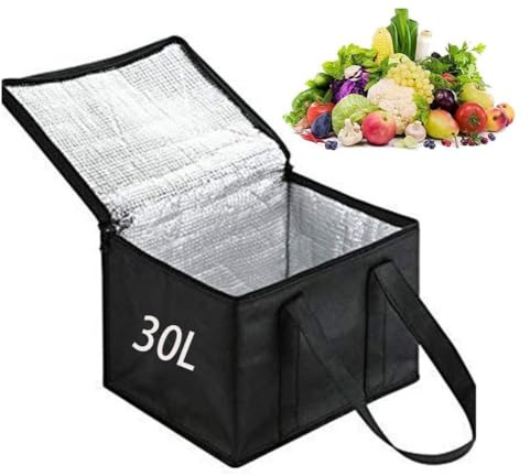 KOMUNJ - Borsa termica, 30 l, per sacchetto termico per esterno, picnic, campeggio, trasporto cibo, 41 x 26 x 33 cm, nero
