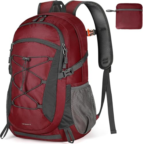 RAINSMORE Wanderrucksack Herren Damen 40L Wasserdichter Rucksack Leicht Groß Reiserucksack Trekkingrucksack mit Reflexstreifen Für Klettern Radfahren Bergsteigen Reisen Rot