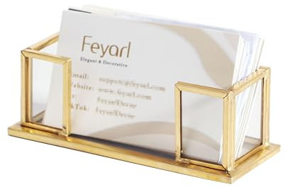 Feyarl Gold Glass Business Card Holder Business Name Card Display Stand Gift Cards Organizer Storage for Office Desktop Meeting Exhibition Reception