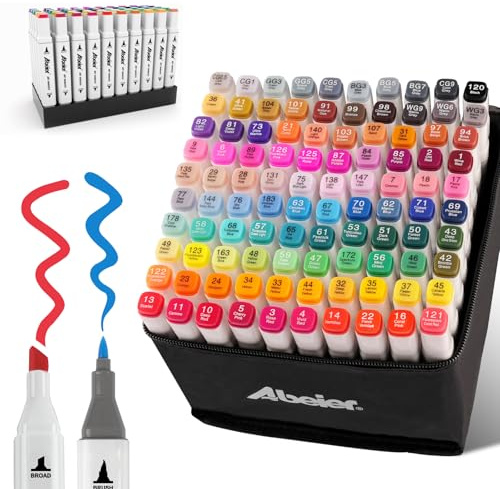ABEIER Pennarelli ad Alcool 100 Colori,Marcatori di pennello di alcol Doppia Punta,Pennarelli Professionali per Disegno,colorare,per Adulti,artisti,Ufficio forniture