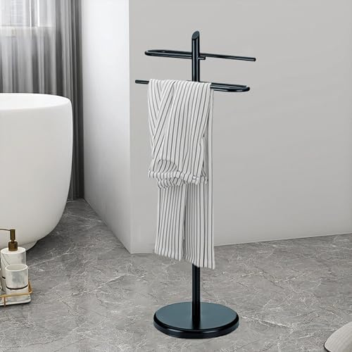 acfeco Handtuchständer Edelstahl, Handtuchhalter Stehend Schwarz, Handtuchständer Freistehend Bad mit 2 Stangen, Handtuch Halter Schmal Platzsparend für Badezimmer Wohnzimmer Schlafzimmer