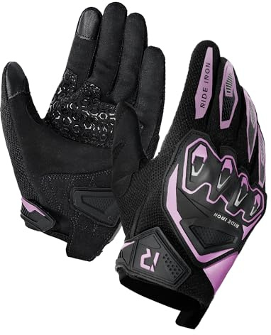 RIDEIRON Guanti moto estivi uomo donna, Traspiranti, Touch Screen, Protezione nocche, comodi guanti da mountain bike antiscivolo per corse fuoristrada Rosa XL