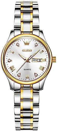 OLEVS Montre Femme, Acier Inoxydable Analogique à Quartz, Date Semaine étanche, Petit Visage Chiffres Arabes Romains Lumineuse
