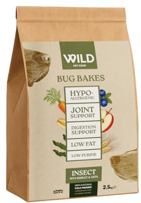 Bug Bakes Insect Dog Food with Barley & Oats – Hypoallergenic, Joint & Digestion Support, Low Fat & Low Purine, Natural Complete Dry Dog Food, 2.5kg