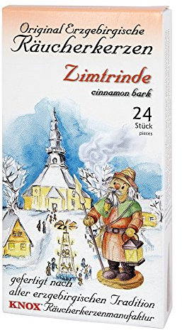 KNOX Räucherkerzen/Räucherkegel - Original Räucherkerzen nach erzgebirgischer Tradition gefertigt - Duftnote: Zimtrinde - 24 Stück - Made in Germany