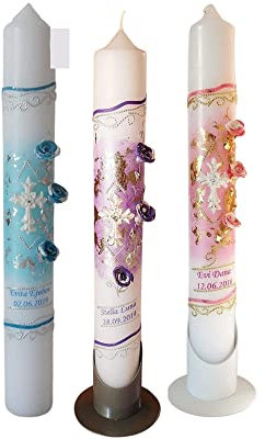 Taufkerze/Kommunionkerze,Konfirmationskerze 3D Rosen-in gold,silber.. Name,Datum**Junge Mädchen B076X7RSTR