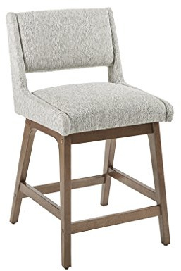 INK+IVY Boomerang 36.25 Counter Height Barstool with Backrest Modern Solid Wood, Upholstered Foam Seat, Faux Linen Pub Chair, Light Grey