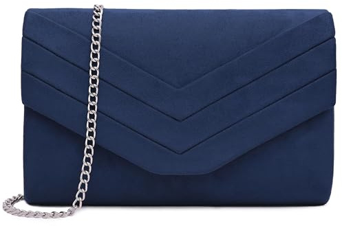 Milisente Clutch für Damen, Wildleder-Clutch, für Hochzeit, Schultertasche, Umhängetasche, Abendtasche, marineblau, L, Umhängetaschen