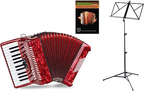 Classic Cantabile 48 Bass Akkordeon Secondo V Set Rot, 26 Diskanttasten