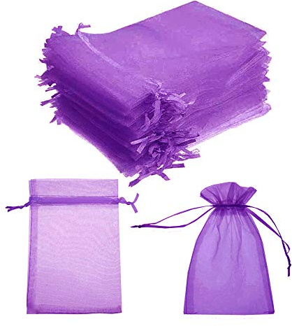 sinzau - 100 sacchetti in organza per confezionare caramelle, regali, per matrimoni, feste, viola (grande, piccolo)