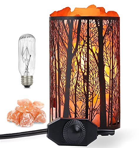 Shineled Salt Lamp, Himalayan Salt Lamp, Natural Salt Rock Desk Bedside Table Lamp Night Light in Forest Design Metal Basket with Dimmer Switch, Festival Decor