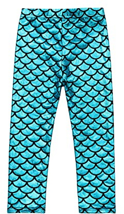 Carnavalife Leggings Brillantes de Sirena para Niña, Leggings de Cintura Alta, Pantalones Metalizados de Polipiel para Disfraces de Sirena y Cumpleaños (2 años, Azul)