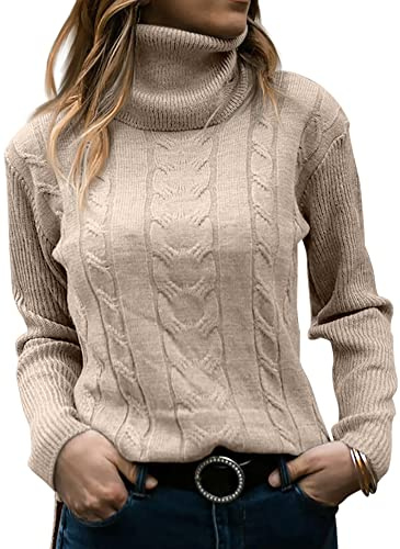 GeGekoko - Maglione da Donna Dolcevita, Elegante, a Maniche Lunghe, in Maglia Spessa, Casual, Morbido, Beige, XL