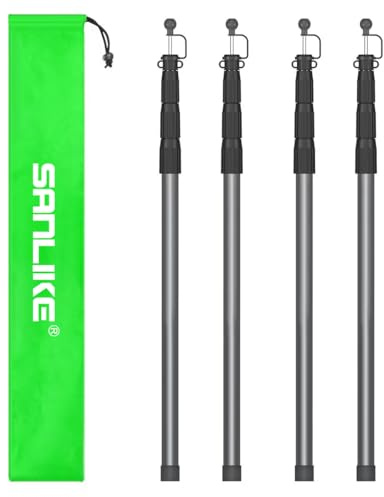 SANLIKE Tent Poles for Tarp, 8.2' Telescoping Poles Set of 4, Replacement for Canopy & Camping, Rooftop Tent Poles for Rain Fly, Awning - Gray