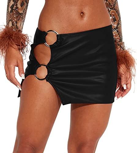 FEOYA Gonne in pelle da donna Gonna a matita Gonna divisa Gonna in ecopelle Gonna minigonna aderente in pelle gonne increspate in pelle gonna corta a vita alta Clubwear, Nero 3, XXL