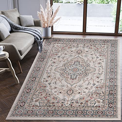 Mazovia Tappeto Salotto Moderno Pelo Corto - Tappeti Moderni Soggiorno - Tappeti Camera da Letto - Tappeti Salotto Grandi Dimesnioni - Motivo Orientale Ornamenti Tradizionali - Beige - 120x170 cm