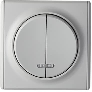 OneKeyElectro Set: Doppel-Kontrollschalter 2fach mit Florence Abdeckrahme, Kontrollschalter mit LED-Glimmlampe, Unterputz, matt-Antifingerprint, Schutzart IP20 - grau