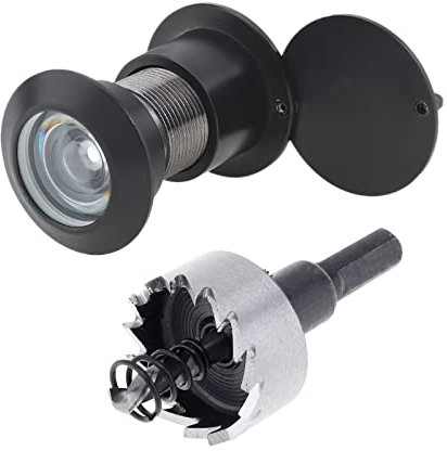 HOJLKLD Judas de Porte, Laiton Judas à 220 degrés avec foret de 28mm, Diamètre de tuyau de 28mm avec couvercle de protection pour portes de 42mm à 58mm (Noir)